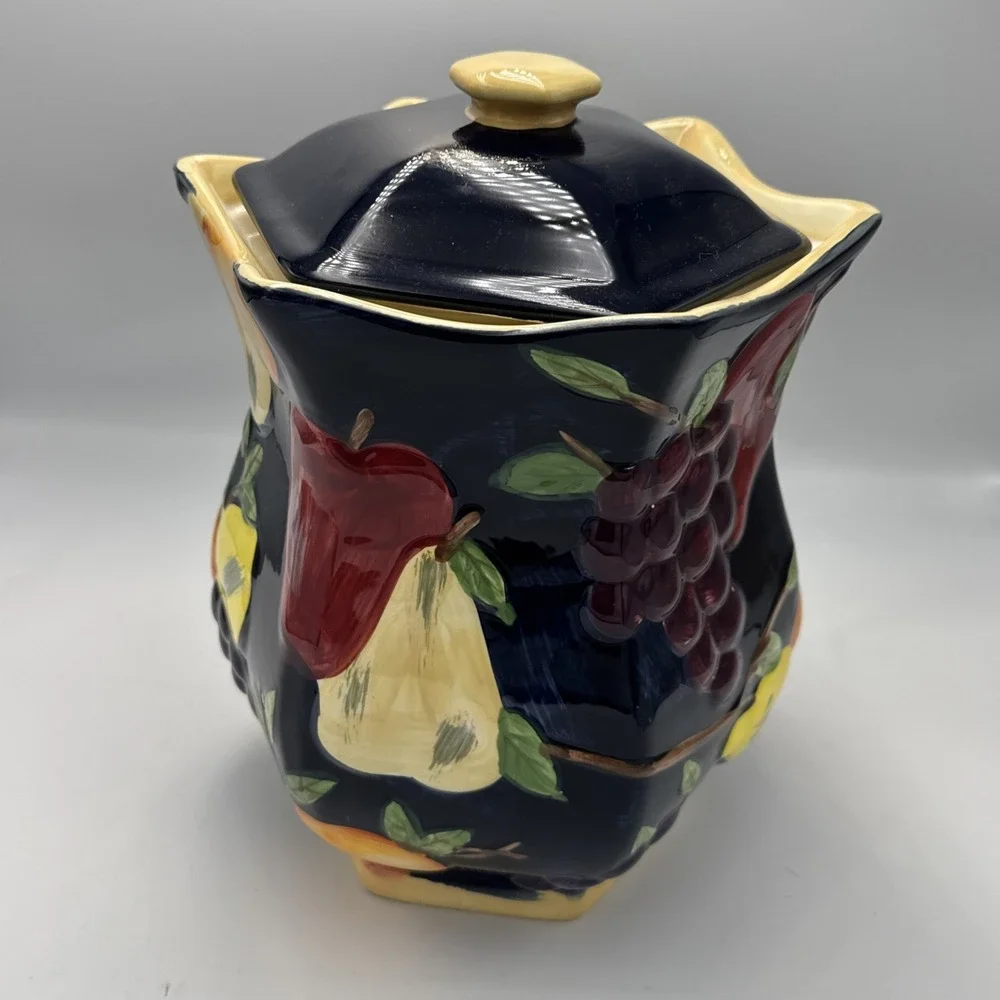 Hand Painted for Nonni's Biscotti Cookie Jar, Raised Fruit, Ceramic Canister